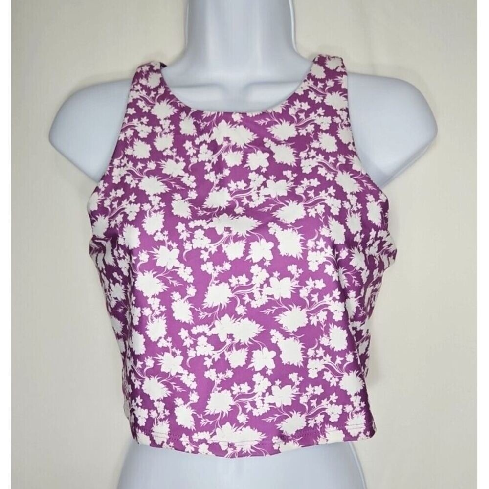 Becca‎ Women's Purple Floral Cropped Athletic Tank Top Size Large - NWOT